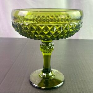Vintage Indiana Glass Company Green Glass Pedestal Compote Dish